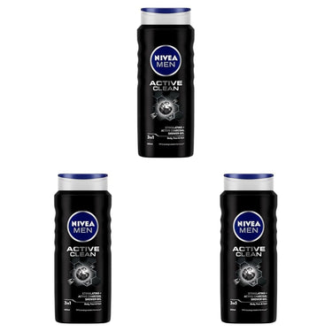 NIVEA MEN Active Clean Shower Gel,500 ml (Pack of 3)
